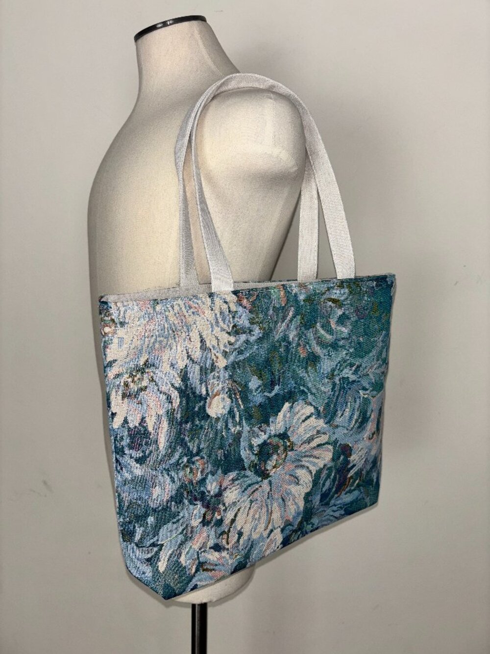NEW Elegant Beautiful Shining Blue Oil Paint Flowers Canvas Tote Bag Small
